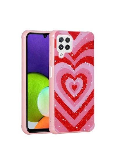 Zore Samsung Galaxy Uyumlu M32 Kılıf Simli Desenli Kamera Korumalı Parlak Omsy Popy Kapak - Kalp