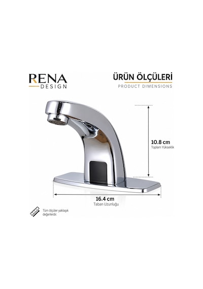 Rena Design Fotoselli Sensörlü Krom Lavabo Bataryasi Temassiz Otomatik Tasarruflu Modern Musluk Kuğu