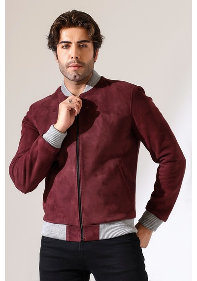 M M Marki Marki Erkek Hakiki Süet Deri Ceket, Bordo, Pilot Model, 67 Cm, Fermuarlı