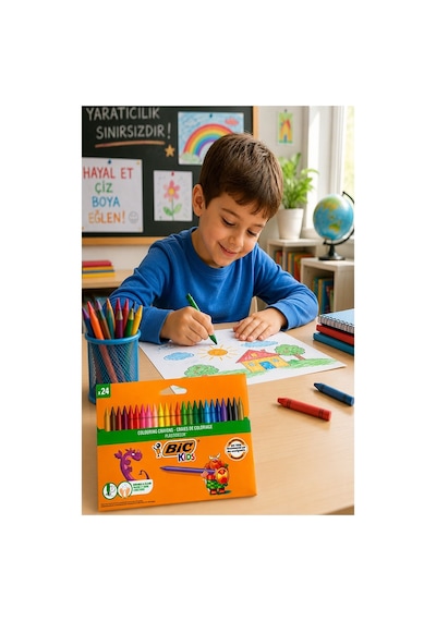 Mum Boya 24 Lü 1 Paket Bic 24 Renk Mumboya Elleri Kirletmeyen Yıkanabilir Silinebilir Karton Kutu Plastidecor Çok Renkli