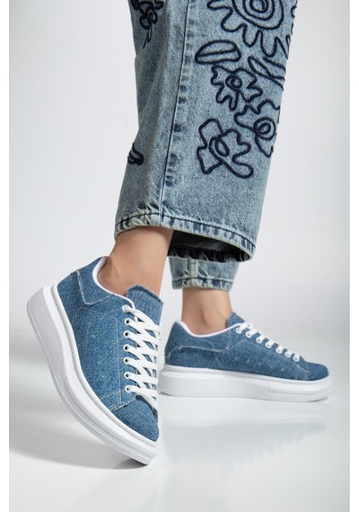Erceka Günlük Sneaker Kadın Spor Ayakkabı Bağcıklı Beyaz-siyah-mavi-gümüş-gold-sarı Mavi Kot