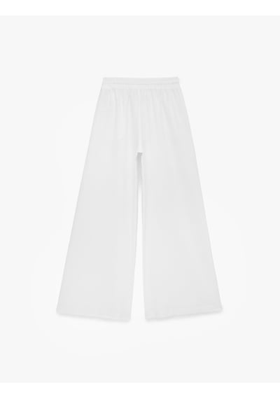 Koton Beli Lastikli Cepli Geniş Paça Keten Pantolon Beyaz 6sak40035pw