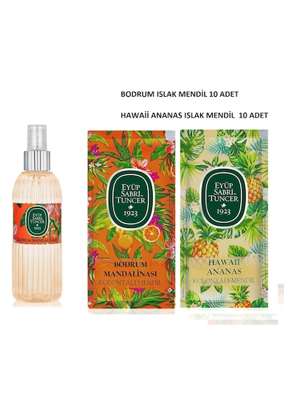 Eyüp Sabri Tuncer Bodrum Mandalinası Kolonyası 150 ML + Bodrum Mandalinası + Hawai Islak Mendil 2 x 10'lu