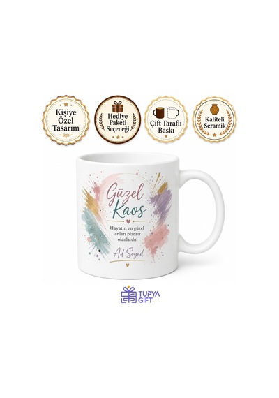 Beautiful Mess Temalı Güzel Kaos Çay Kupası Özel Tasarım Baskılı Hediye Bardak Beyaz / Çok Renkli