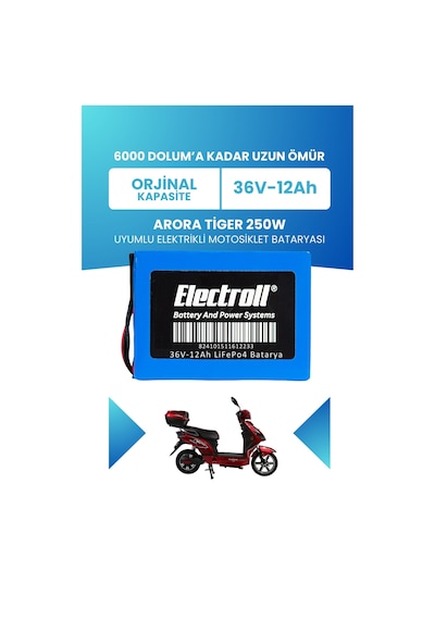 Arora Tiger 250w Batarya Standart Kapasite Lifepo4 36v 12ah Elektrikli Motosiklet Bataryası
