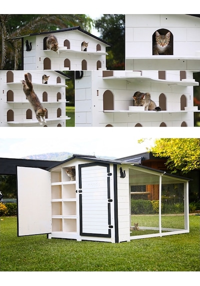 MANDU Bahçeli Kedi Apartmanı (kedi evi) + Mama kapları hediye