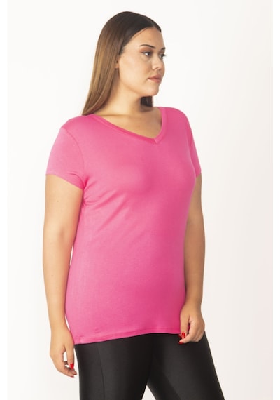 Şans Kadın Pembe V Yakalı Viskon Bluz 65n27681-pembe Pembe