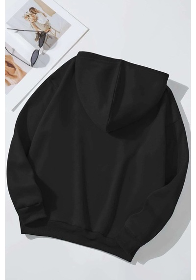 Uyguntarz Unisex Oversize Kalp Baskılı Sweatshirt siyah