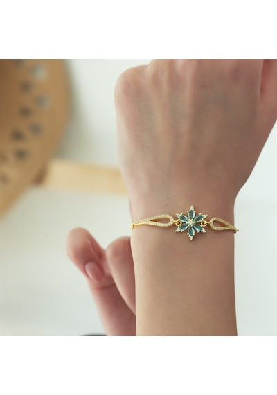 Nereze 925 Ayar Kelepçe Model Aquamarin Taşlı Çiçek Bileklik Kadın Gümüş Bileklik