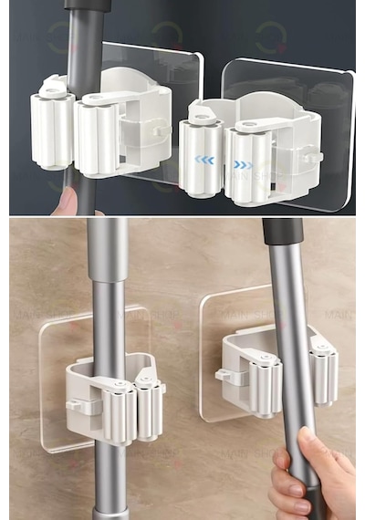 Mainshop Pratik Fırça Süpürge Paspas Mop Tutucu Askı Aparatı Yapışkanlı Sihirli Tutacak 4 Adet M-310 Beyaz