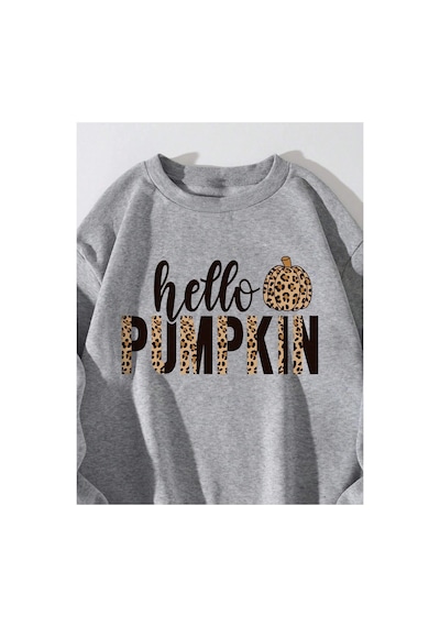 Tarzsokak Leopard & Letter Graphic Pullover Sweatshirt Gri
