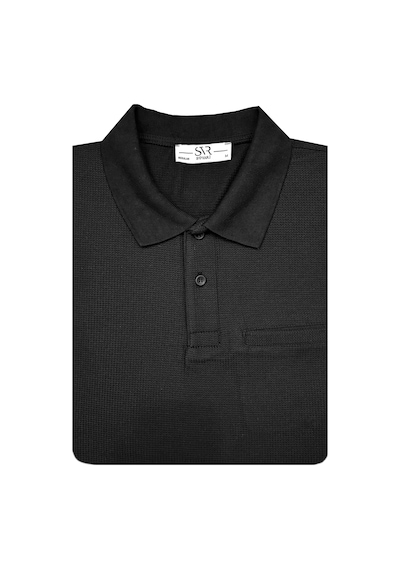 Süvari Rahat Kalıp Polo Yaka Melanjlı Cepli Uzun Kol Sweat Siyah