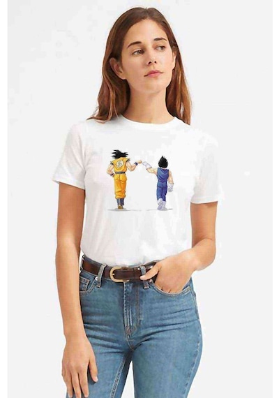 Anime Dragon Ball Baskılı Beyaz Kadın Tshirt (534307079)