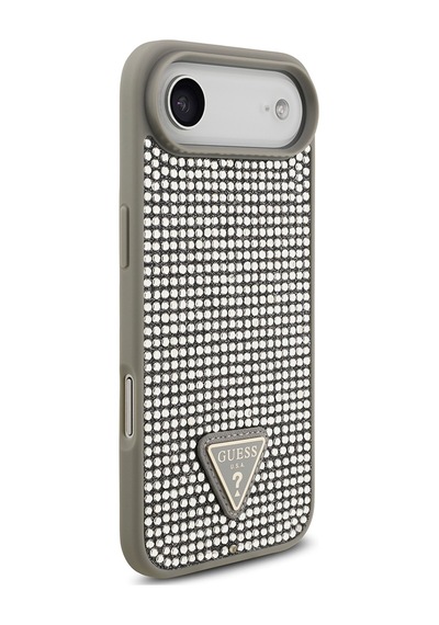 Apple Uyumlu iPhone 17 Air Kılıf Guess Lisanslı Taşlı Arka Yüzey Üçgen Logolu Kapak Gümüş