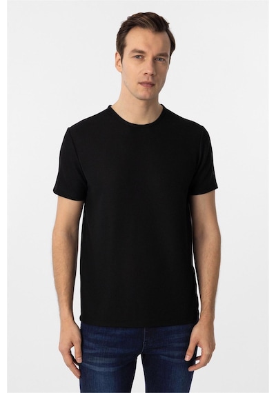 Süvari Siyah Slim Fit Armürlü Bisiklet Yaka Tişört-37339 Siyah Süvari Siyah Slim Fit Armürlü Bisiklet Yaka Tişört-37339 Siyah