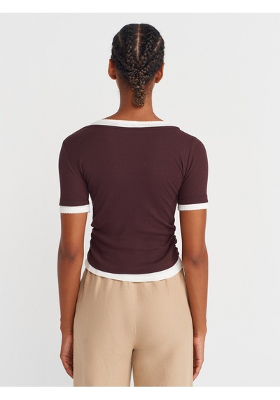 Dilvin 31942 Çift Katlı Büzgülü T-shirt-kahve Kahve
