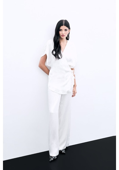 Sateen Cepli Bol Pantolon - Ekru-136044 Ekru