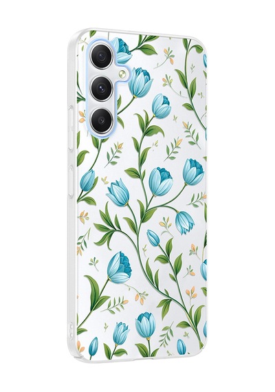 Samsung Uyumlu Galaxy A25 Kılıf Kamera Korumalı Desenli Zore Klip Kapak - Mavi Lale -