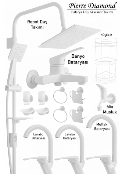 6901 Mutfak Lavabo Banyo Bataryaları Robot Duş Seti Aksesuarlar Siyah Beyaz Gold Krom Renkler Beyaz