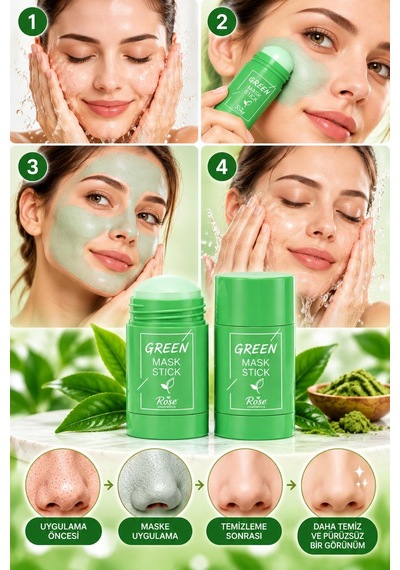 3b Trend Rose Green Mask Stick Yeşil Çay Özlü Yüz Bakım Maskesi