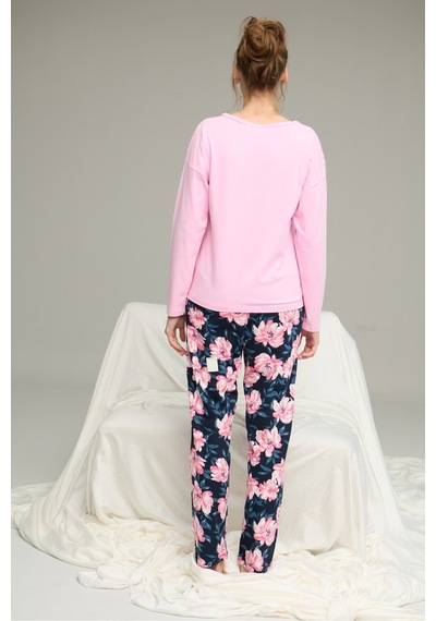 Siyah İnci Örme Pamuklu Pijama Takım25240203 Pembe