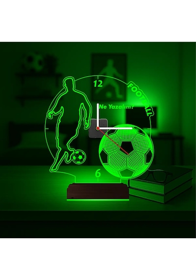 Luvivia Ronaldo Futbol Topu Kişiye Özel Saatli 3d Lamba - Masa Gece Lambası Şeffaf