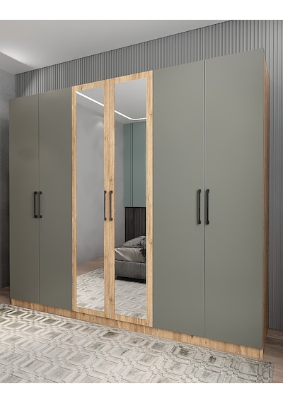 Kayra 6 Kapaklı Gardırop Dolap Çam Füme