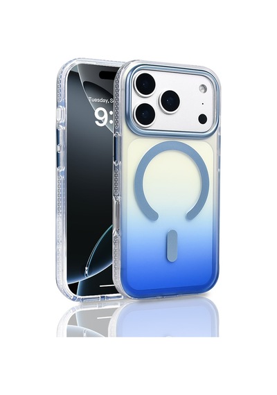 Zore İphone 17 Pro Kılıf M-safe Şarj Özellikli Transparan Renk Geçişli Nvth Toros Kapak - Mavi