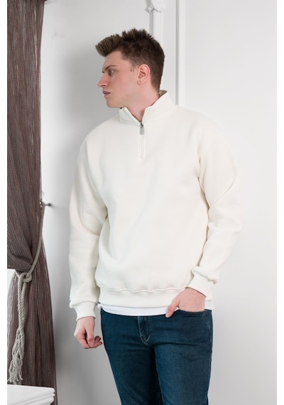 Yarım Fermuarlı Dik Yaka 3 İplik İçi Polarlı Oversize Kışlık Sweatshirt 001