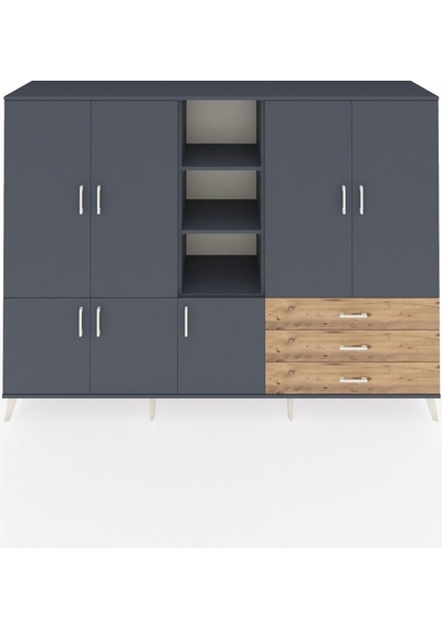 Hyperion Dolap 11 Raflı 3 Çekmeceli 7 Kapaklı 220x44x163 Antrasit-antrasit/çam Antrasıt/atlas Çam - Antrasıt