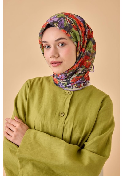 Silk Home Soft Eşarp 73088-20 Füme, Turuncu, Mor, Yeşil, Sarı