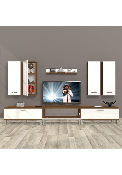 Decoraktiv Eko 8d Slm Krom Ayaklı Tv Ünitesi Tv Sehpası - Ceviz Beyaz Ceviz - Beyaz