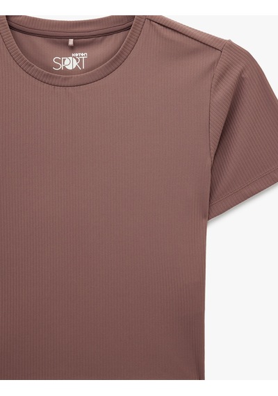 Koton Slim Fit Kısa Kollu Bisiklet Yaka Crop Spor Tişört Pembe 6sak10087nk Gül