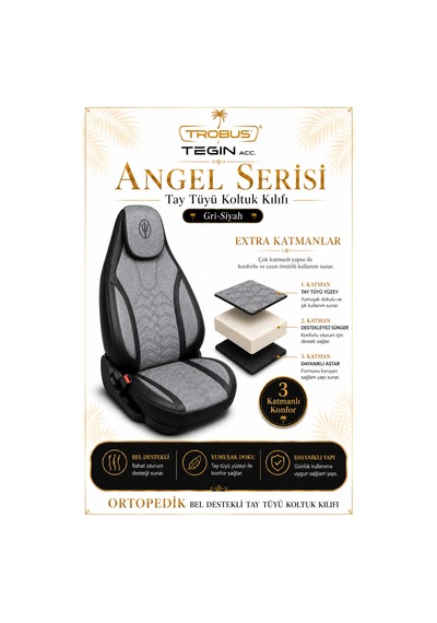 Seat Leon 2005 Ve Sonrası Uyumlu Angel Serisi Tay Tüyü Koltuk Kılıfı Gri Siyah