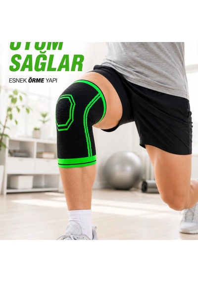 Nefes Alabilen Örme Sporcu Dizliği Esnek Yapılı Diz Destekleyici Siyah Yeşil