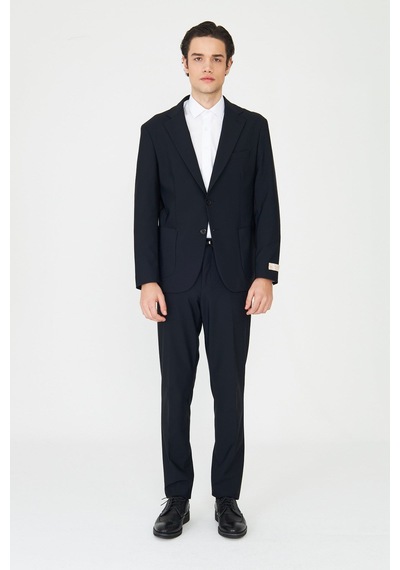 Siyah Modern Slim Fit Düz Kumaş Klasik Kesim Takım Elbise Siyah
