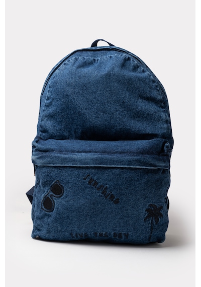 İcone Bag Icone Unısex Sırt Çantası, Yıkamalı Denim Çanta, Fermuar Kapamalı, Kot Sırt Çantası Kot Mavi