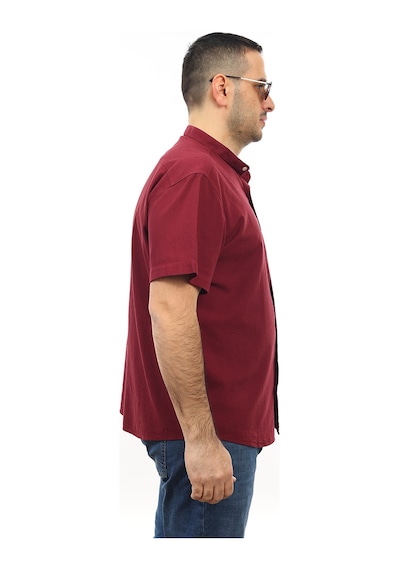Tousus Erkek Büyük Beden Bordo Renk Pamuk Hakim Yaka Cepli Kısa Kol Gömlekkk-8017-tss