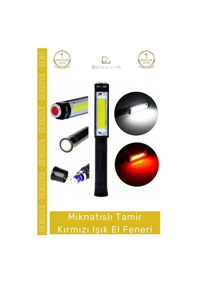 Elfeneri Güçlü Servis Teknik Ps-q5 Pilli Mıknatıslı Cob Led Çalışma Tamir Kırmızı Işık El Feneri
