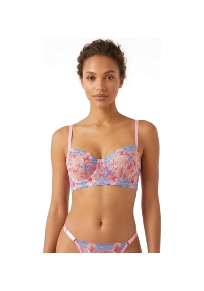 La Linaa Violet Çiçek Desenli Tanga Külotlu Sütyen Takım Pembe - 591611016 Pembe