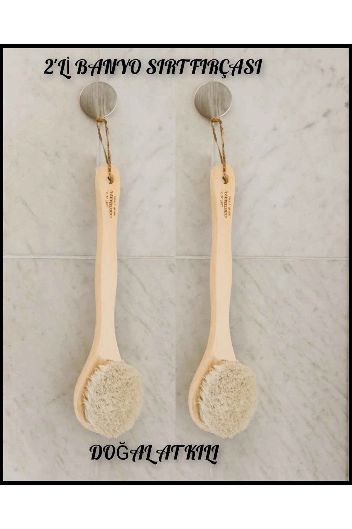 İki Adet At Kılı Uzun Saplı Banyo Sırt Fırçası Suya Dayanıklı Kayın Ağacı