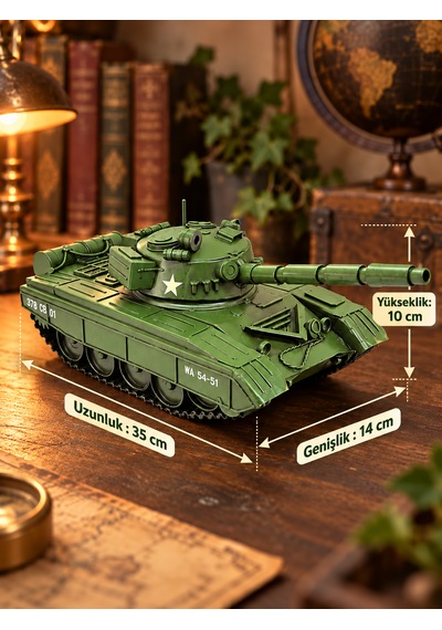 Dekoratif Metal Tank Vintage Retro Eskitme Nostaljik Tank Maketi Yeşil