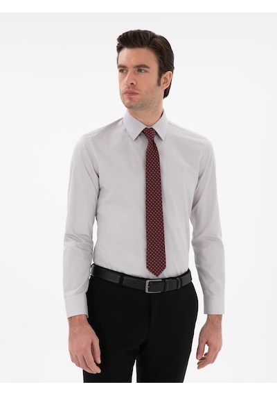 Cacharel Açık Gri Slim Fit Klasik Yaka Basic Gömlek