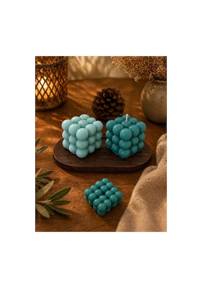 Turkuaz Bubble Mum Seti % 100 Soya Wax Dekoratif Şık Tasarım, Modern Ev Dekoru & Hediye Seçeneği Turkuaz