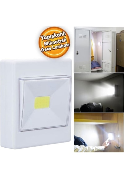 Klaus Ke47708 Yapışkanlı Kare Duvar Lambası 1w 4 X Kalem Pil Beyaz