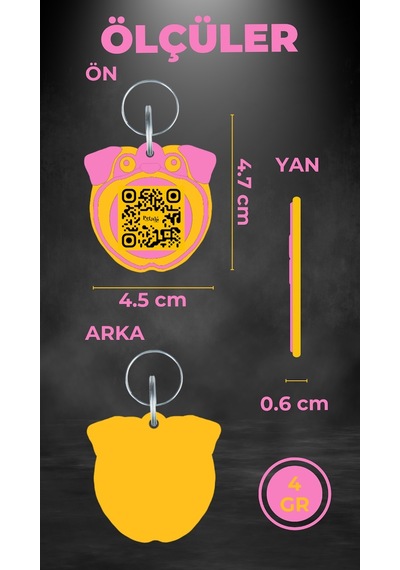 Petjoo 9.Konfüçyüs Sarı-Pembe Qr'lı Köpek Künyesi