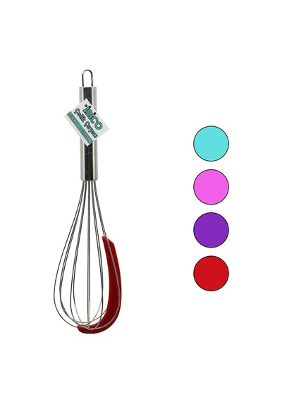 Krom Saplı Çelik Metal Çırpıcı - Renkli Silikon Kazıyıcılı - 30 Cm Sarı