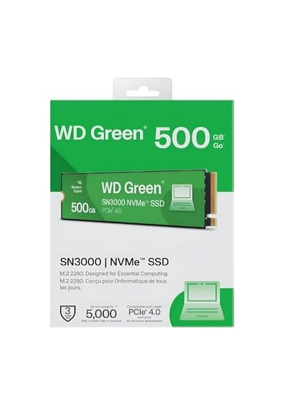 Western Digital Green Sn3000 Nvme 500 Gb 5.000 Mb/sn'ye Kadar Okuma 4.000 Mb/sn'ye Kadar Yazma - Wds500g4g0e
