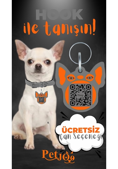 Petjoo 7.Hook Turuncu-Gri Qr'lı Köpek Künyesi