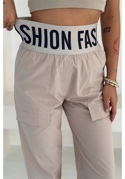 Asprin Fashion Beli Lastikli Fashion Pantolon Krem Krem